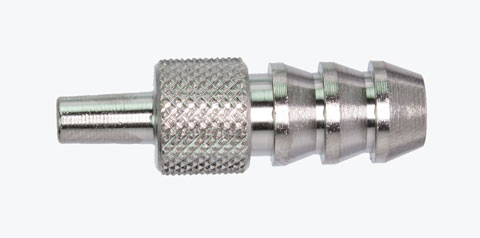 A1285 Male Luer to .343" OD Barb (3/8" round body,knurled) Plated Brass Luer to Tube Barb S4J Manufacturing